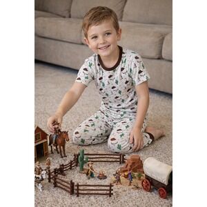 Cowboy Pajama Set Organic Wild Wild West 2pcs Western Sleepwear Sz 7Y NEW‎